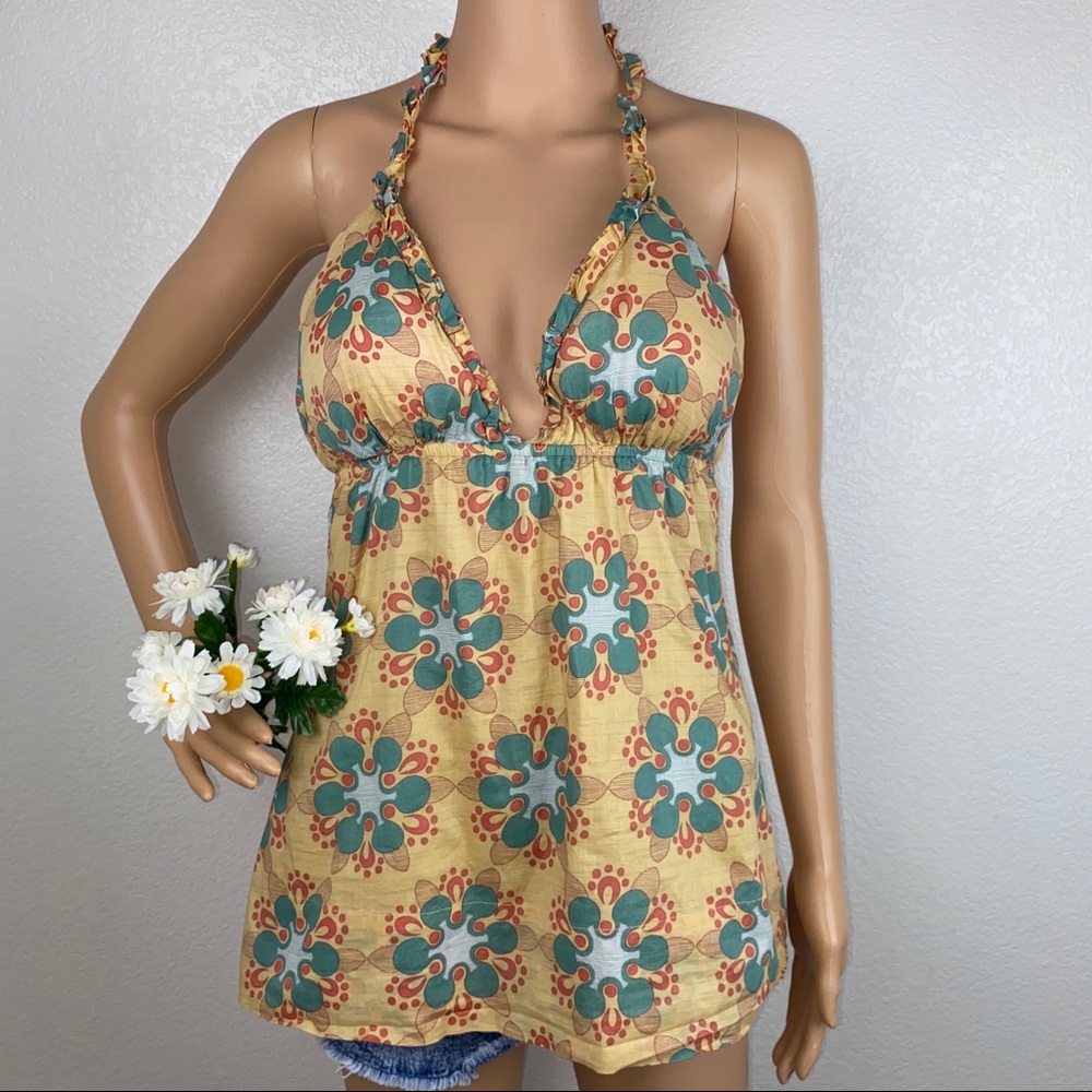 BCBGeneration Ruffle Floral Print Halter Blouse - Picture 2 of 8